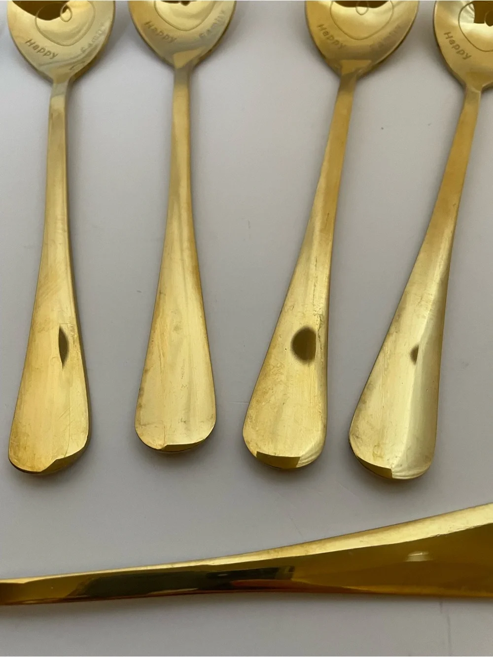 Gold Heart-Top Stainless Steel Dessert Spoon Set - Gold Finish (Set of 6)